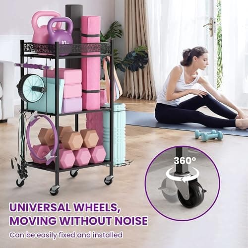Yoga Mat Storage Rack, Home Gym Storage Rack, VOPEAK Workout Storage for Yoga Mat, Foam Roller, Gym Organizer Gym Equipment Storage for Home Exercise and Fitness Gear thumbnail 3