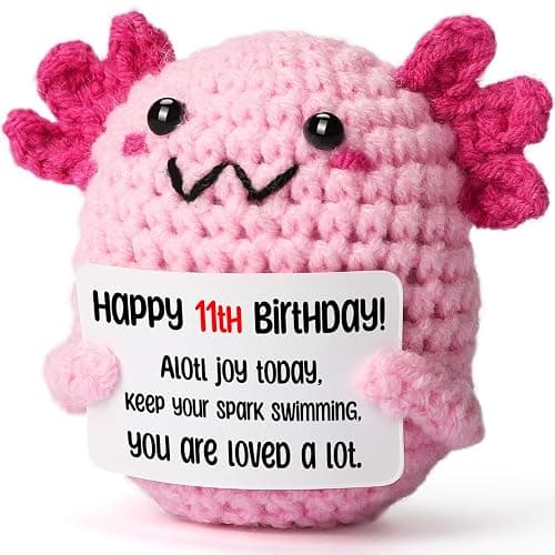 WEYON 11 Year Old Girl Birthday Gift Ideas – Mini Crochet Axolotl Plush with 11th Birthday Card, Kawaii Room Locker Decor, Trendy Tween Present - Image 1