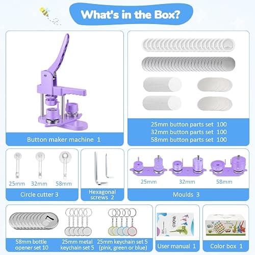 Badge Maker Button Machine Multiple Sizes DIY Pin Maker Badge Press Machine with 10 Bottle Opener, 10 Key Chain Suits, Molds & Round Paper Cutter DOYFAY (Violet, DC109P320) thumbnail 9