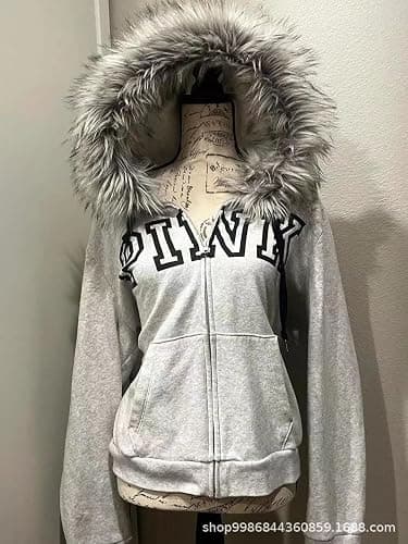 OANTGM Y2k Zip Up Hoodie Fur Jackets Emo Grunge Crop Winter Coats Teen Streetwear 2000s Vintage thumbnail 3