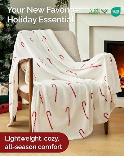 Christmas Fleece Blanket Throw Size - Flannel Throw - Candy Canes, 50x60 | Flannel Fleece Luxury Throw Blanket, Lightweight, Super Soft, Warm & Cozy for Couch, Bed & Chair, Xmas Holiday Winter Decor thumbnail 2