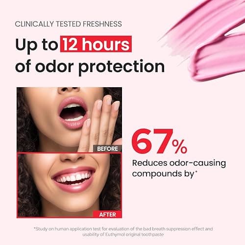 EUTHYMOL Original Pink Toothpaste (3.7fl oz/Pack of 1) - Fluoride-Free Toothpaste for Sensitive Teeth & Gum. Bad Breath, Cavity Prevention, 12-Hour Long Lasting Freshness with Wintergreen thumbnail 4