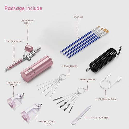 Airbrush for Nails Cordless Portable Airbrush Kit with Compressor 2 Levels 36 Psi High Pressure Rechargeable Air Brush Machine with 0.3mm Nozzle and Cleaning Brush Set for Nail Art, Cake Decor, - Silver thumbnail 7