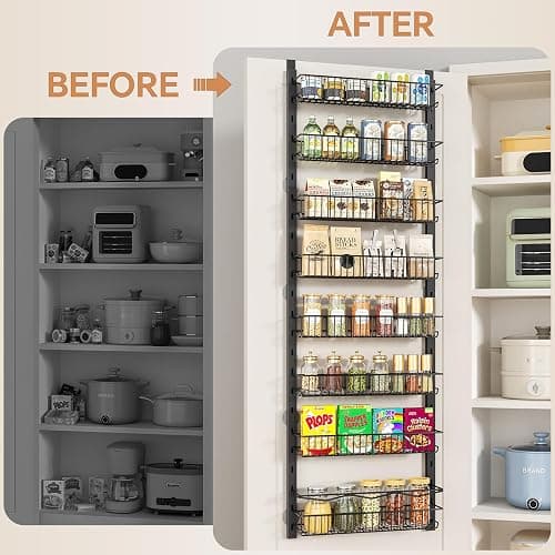 MIAOLI Over the Door Pantry Organizer, 8-Tier Adjustable Spice Rack Cabinet Door Shelves, Hanging Seasoning Organizer for Kitchen Bathroom, Laundry Room Organization, Black thumbnail 6
