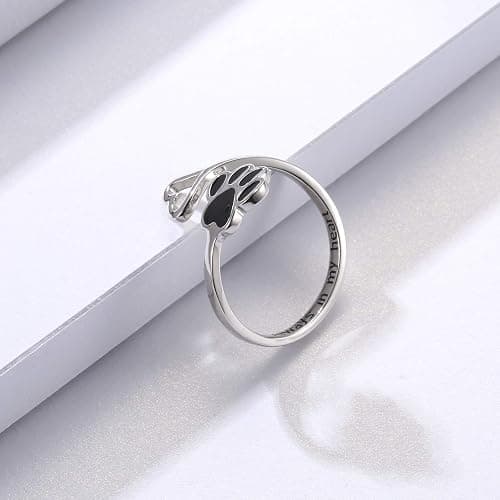 Puppy Lovers Paw Print Heart 925 Sterling Silver Adjustable Ring - Pet Animal Jewelry Creative Pierced Love Dog Cat Claw Ring - Gift for Pet Loving Friends and Families thumbnail 3