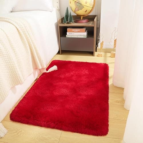 DETUM Small Red Rug 2x3 Fluffy Rugs for Bedroom Kicthen Entryway Hallyway Washable Area Rug Super Soft Throw Carpet for College Dorm Plush Rugs for Kids thumbnail 2