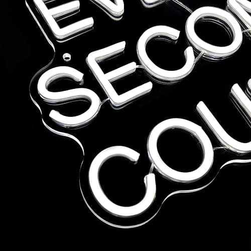 SECOND COUNTS Neon Sign, Motivational LED Wall Decor for Kitchen Home Office Gym, Dimmable White Aesthetic Glow Sign, Unique Gift for Chefs Entrepreneurs Athletes, USB Powered 13.38 x 10.07 inches thumbnail 5