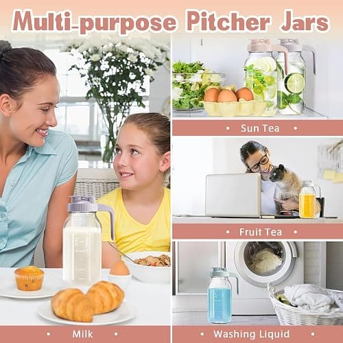 Mason Jar with Pour Spout Lid V-shaped, 2 Quart Iced Tea Pitcher Double Leak Proof, 64 oz Drink Pitcher for Breastmilk, Sun Tea, Juice, Coffee Creamer, Formula Pitche thumbnail 3