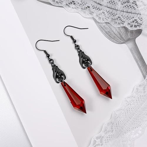 Gothic Black Necklace for Women Victorian Velvet Leather Lace Collar Necklace Adjustable Layered Heart Cross Choker Red Crystal Bat Earrings Goth Jewelry for Halloween thumbnail 5