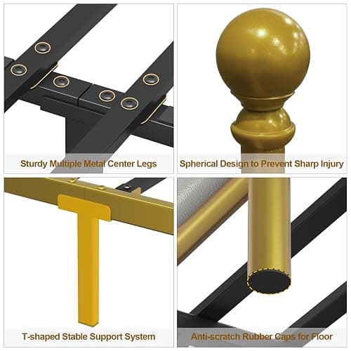 E-Motie Full Size Bed Frame with Headboard, Upholstered Platform Metal Beds Frame Full, Supported by Strong Metal Slats, No Box Spring Needed, Easy Assembly, Noise-Free, Gold thumbnail 9