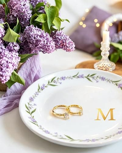 Oenisnld Ceramic Personalized Jewelry Dish Ring Holder Trinket Tray L | Initial Monogram Floral Ring Holder Jewelry Dish Tray Mothers Day Christmas Birthday Gifts for Women Room Decor Aesthetic thumbnail 2