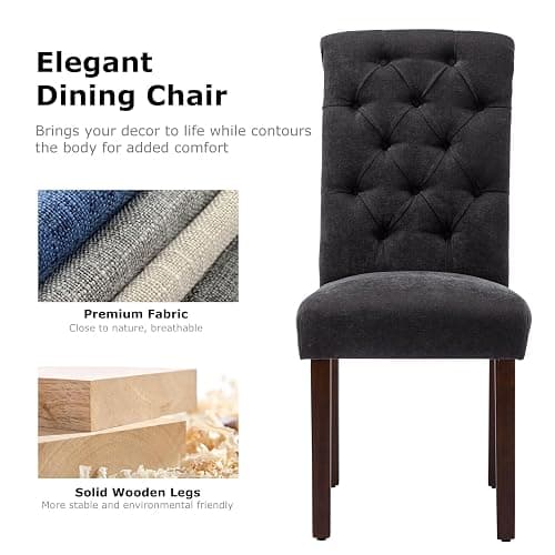 COLAMY Button Tufted Dining Chairs Set of 6, Parsons Upholstered Fabric Dining Room Chairs Kitchen Chairs with Wood Legs and Padded Seat, Black thumbnail 5