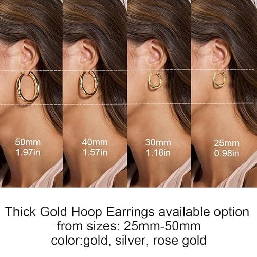sovesi Chunky Gold Hoop Earrings for Women with 925 Sterling Silver Post, 14K Gold Plated Small Thick Gold Hoops Earrings for Women thumbnail 6
