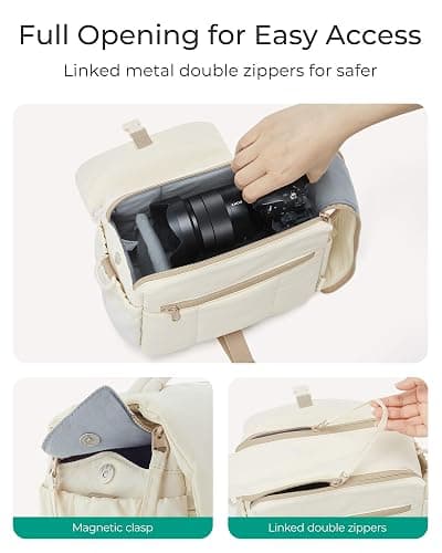 BAGSMART Small Camera Bag, DSLR Camera Case for Camera Lens & Accessories, Ultra-Light Compact Crossbody Camcorder Bags with Rain Cover/Tripod Straps, Irovy White thumbnail 5