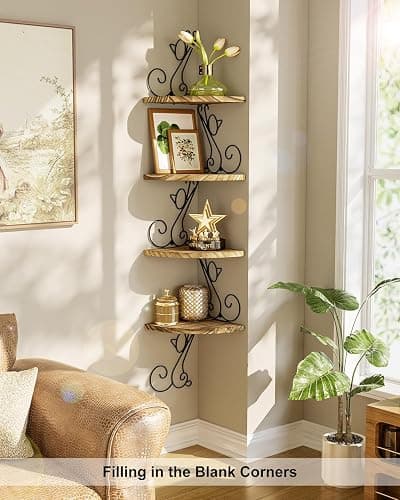 Alsonerbay Wall Mount Corner Shelves 4 Tier Floating Corner Storage Wood Shelves Decorative Rustic Radial Shelf in Cat Shape Carbonized Black thumbnail 4