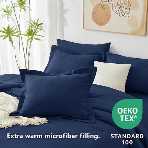 HIMEET Full Size Comforter Sets - 7 Pieces Navy Bed in a Bag, Soft Lightweight Bedding Set, All Season Bed Set with Comforter, Flat Sheet, Fitted Sheet, Pillowcases & Pillow Shams thumbnail 3
