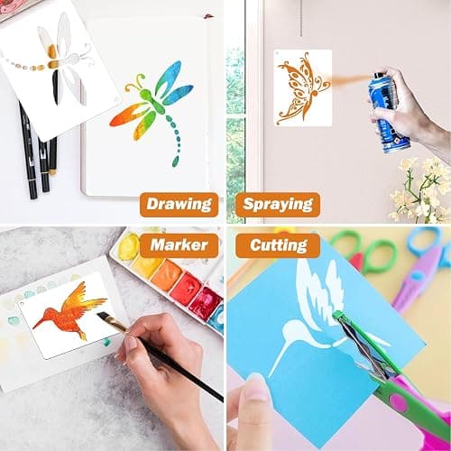 JSRQT 12Pcs Spring Stencils for Painting on Wood Craft Canvas Walls,Hummingbird Butterfly Dragonfly Drawing Template, Reusable DIY Home Decor Craft Stencil,5.6 x 4.1” thumbnail 5