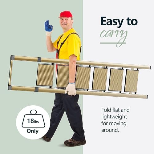 WOA WOA 6 Step Ladder, Lightweight Folding Ladder with Non-Slip Wide Pedals, Ladder with Safe Grip Handle, Easy to Open and Close, Suitable for Home and Outdoor - Brown Gold - 6 step - Brown Gold thumbnail 6