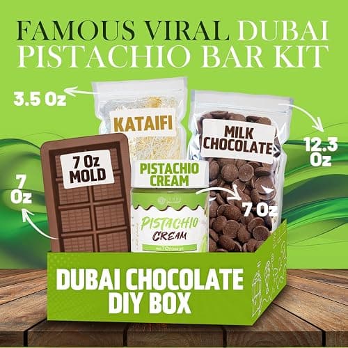 Dubai Chocolate Bar DIY Kit – Includes Mold, 12.3 oz Melting Wafers, 3.5 oz Kataifi, 7 oz Pistachio Spread – Gift Kit for Choco Lovers and Christmas, Make Your Own Gourmet Pistachio Chocolate at Home thumbnail 5