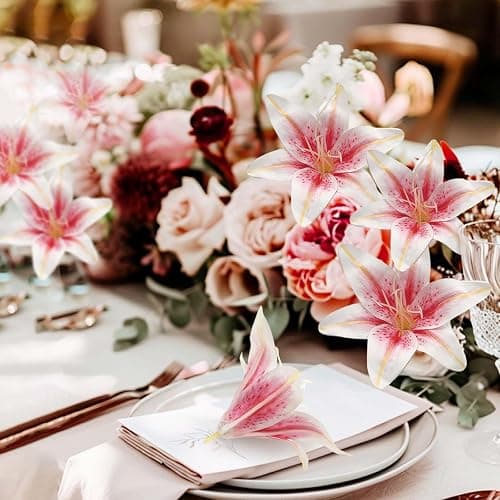 SNAIL GARDEN 24PCS 5.5" Large Fake Lilies Flower Heads with Realistic Stamens,24PCS Pink Artificial Flower Heads, Bulk Silk Flowers for Crafts, Cake Decorating, Wedding Party Wreath, Home Decor thumbnail 7