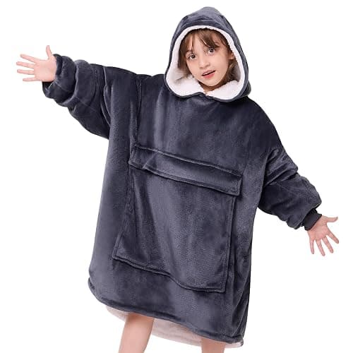 yescool Wearable Blanket Hoodie Kids, Oversized Blanket Sweatshirt with Sherpa Teen Girl Gifts for Kids, Youth, Boys, Girls, 8-15 Year Old Girl Boy Gift Warm Teen Wearable Blankets, One Size, Grey - Image 1