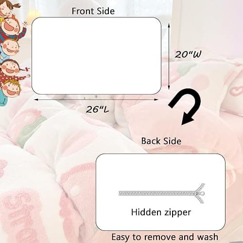 MorroMorn Decorative Pillows Covers Pink Kawaii, 2 Packs Plush Pillow Cases Standard Size, Soft Throw Pillowcase Cushion Shams with Zipper Closure Girls Room Decor (Pink Strawberry, Standard) thumbnail 2
