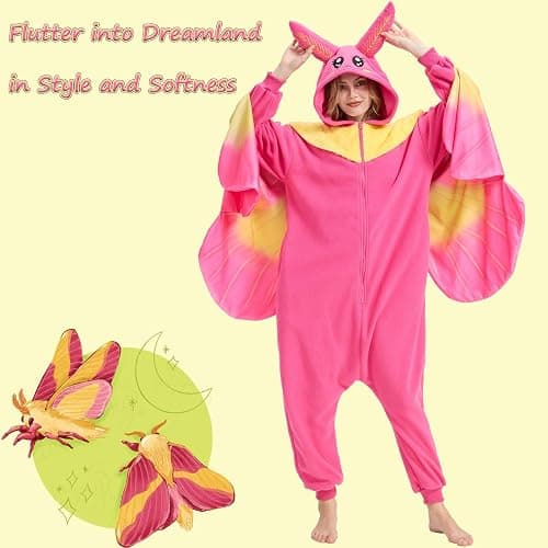 AMAMHAHAVA Rosy Maple Moth Onesie for Adults Halloween Cosplay Costume One-Piece Pajamas for Women and Men thumbnail 4
