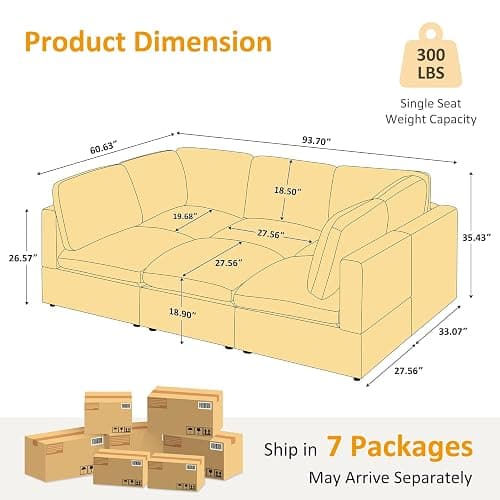 VANOMi Modular Sectional Sofa, Convertible Sofa Couch Modular Sofa with Ottoman, Sectional Sofas for Living Room Small Apartments thumbnail 2