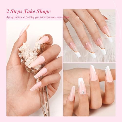 Saviland French Manicure Kit: French Tip Nail Stamp with White Gel Nail Polish Set, Jelly Silicone Nail Stamper Nail Stamper Kit for French Nails Home DIY Nail Salon - 1B-2White thumbnail 3