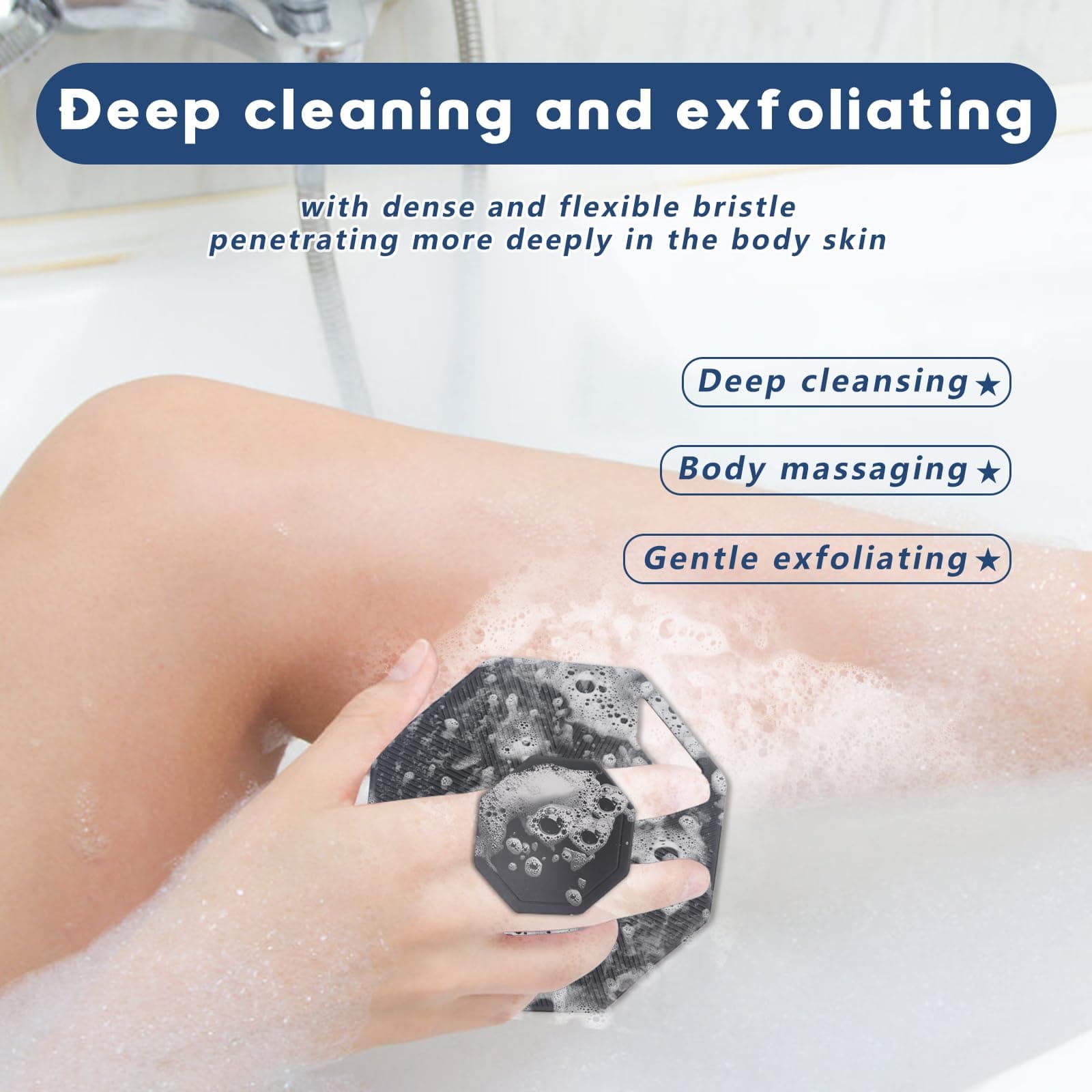 Alyvisun Silicone Bath Brushes with Hook, Soft Shower Bath Body Brush [Soft Exfoliate & Massage], Silicone Brush for Adults and Babies, Perfect for All Skin Types (Black) thumbnail 3
