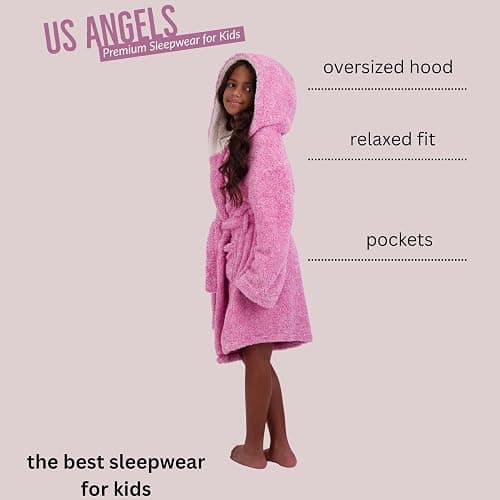 US Angels Plush Robe For Girls- Plush Winter PJ Robe With Pockets, Hoodie & Belt- Ultra-Soft Bathrobe thumbnail 4