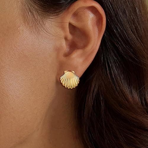 Gold Starfish Shell Earrings for Women Set 3 Pairs Summer Beach Vacation Earrings for Women Ocean Jewelry thumbnail 3
