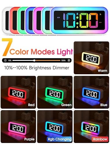 Cadmos Cute Pink Loud Alarm Clock with RGB Night Light - Perfect for Girls Room Decor and Kawaii Gifts, Small Size for Bedside or Desk Lamp in Bedrooms, Ideal for Kids, Teens (Light Pink) thumbnail 3
