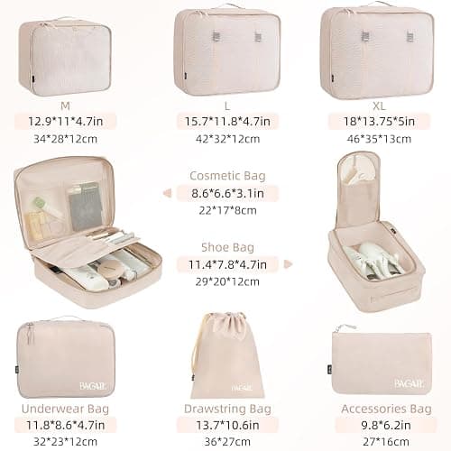 BAGAIL 8 Set Packing Cubes Luggage Packing Organizers for Travel Accessories-Cream thumbnail 2