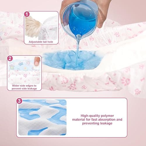 Disposable Dog Diapers Female 90 Count Doggie Diapers for Female Dogs (Waist 10-16.5 in S) Super Absorbent Small Doggie Diapers for Heat Excitable Urination or Incontinence - Pink thumbnail 4