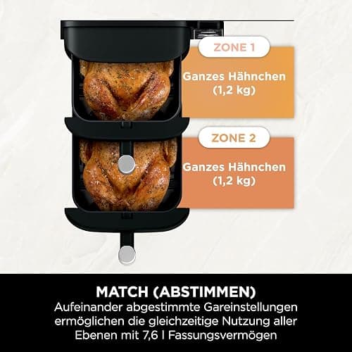 Ninja Double Stack Heißluftfritteuse, 7,6L Digitale Air fryer Doppelkorb mit 4 Kochstufen, 2 Schubladen, 2 Gestelle, platzsparendes Design, 6 Kochfunktionen, 6 Portionen, Schwarz SL300EU thumbnail 8