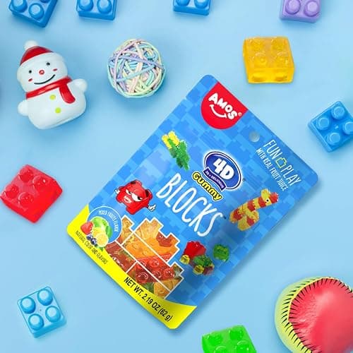 AMOS 4D Gummy Blocks Candy Bricks, Edible Building Blocks, Themed Novelty Candy for Kids Birthday Party, Cupcake Topper, Resealable 2.19oz Bag (Pack of 3) thumbnail 4