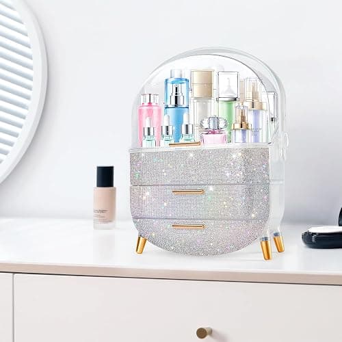 Ptesly Teen Girls Gift Makeup Organizer, Skincare & Jewelry Storage, Cosmetics Display Case, Makeup Holder, Bathroom Organizer (Bling Rhinestone) thumbnail 8