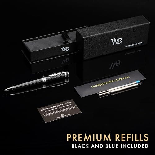 Wordsworth & Black Luxury Refillable Ballpoint Pen Set for Writing, Black | Ball Point Gift for Men & Women, Lacquer Barrel, Fine Point, Executive, Smooth Ink, Case + Refill Included thumbnail 4