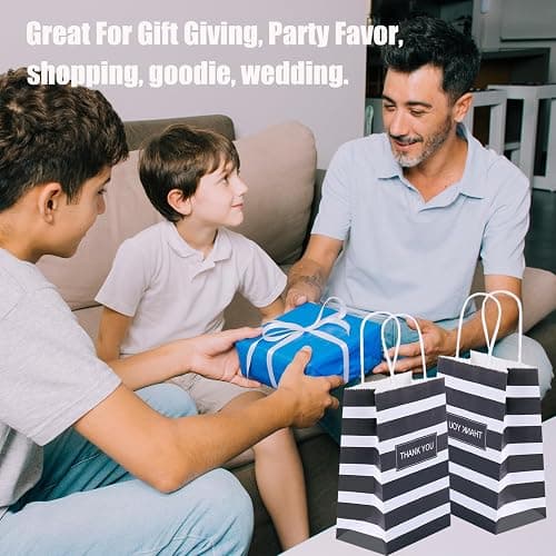 Ronvir 50Pcs Thank You Small Paper Gift Bags Bulk, 5.25" x 3.75" x 8" Kraft Paper Bag for Party Favors,Valentine's Day, Birthday, Wedding, Thanksgiving,Goodie, Retail,Employee appreciation - Black thumbnail 5