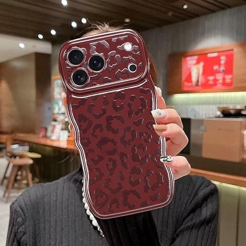MOWIME Compatible with iPhone 17 Pro Max Case, Cheetah Print Shockproof Wave Edge Soft TPU Protective Cover for Women Girls, Slim Anti Scratch Case for iPhone 17 Pro Max 6.9 Inch, Wine Red thumbnail 6