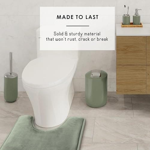 Clara Clark Bathroom Set - Sage Green Bathroom Accessories Set, 20PC Bathroom Accessory Set, Shower Curtain Set with Liner, Toothbrush Holder, Soap Dispenser, Soap Dish, and Toilet Brush Holder thumbnail 6