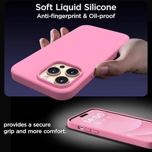 COFFKER Designed for iPhone 14 Pro Max Case, Liquid Silicone Case [2X Screen Protectors], Shockproof Slim Thin Protective Phone Case with Soft Anti-Scratch Microfiber Lining, 6.7 inch, Tender Pink thumbnail 8