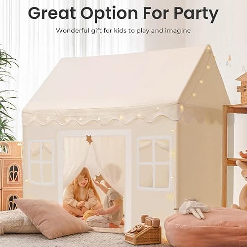 Tiny Land Play Tent with Padded Mat & LED Lights, Kids Tent, Playhouse for Kids, Indoor Bed Tent for Toddler, Toys for 3,4,5,6-Year-Old Girls, Neutral Color Play Room Furniture thumbnail 5