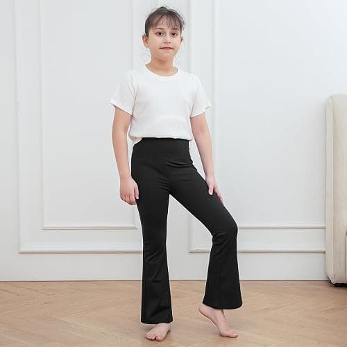 KAKU NANU Girls Flared Leggings 2 Pcs,5-14 Years High Waisted Black Grey School Trousers Yoga Pants Sports Dance Joggers Leggings thumbnail 2