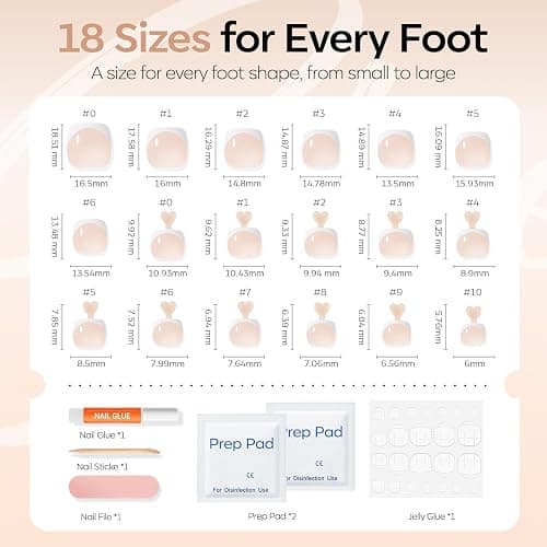 Modelones Press on Toenails Short, Nude French Tip Toe Nails Square, Reusable Nail Kit with Nail Glue Adhesive Tabs Mini Nail File, Toe Nails 36Pcs 18Sizes, Summer Spring Women Girl Gift thumbnail 7