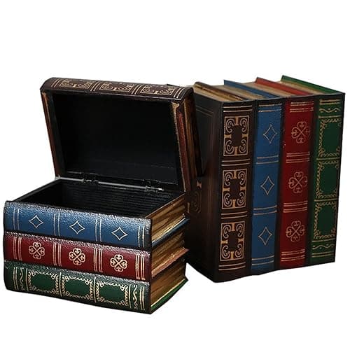 PLAZOTTA 2 Pack Decorative Book Boxes Wooden Antique Book Decorations Vintage Book Storage Box (Style C) - Style C