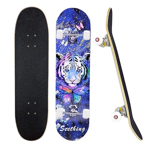 CLYCTIP Complete Skateboards- Standard for Beginners Kids Boys Girls Teenager- 31''x 8''Canadian Maple Cruiser Pro Skate Board - Image 1
