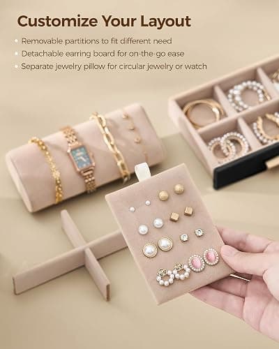 Glimmloop 360° Rotating Jewelry Box with 7 Drawers, Spacious Vertical Jewelry Organizer with Glass Window, Jewelry Storage Case, Dustproof & Moisture-resistant Design, Black thumbnail 6