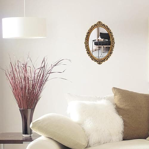 OIGUMR Small Oval Wall Mirror Resin Frame Size：15.7 x 11.2 inch Mirror Vintage Hanging Mirrors for Bedroom Living-Room Dresser Decor Gold thumbnail 2